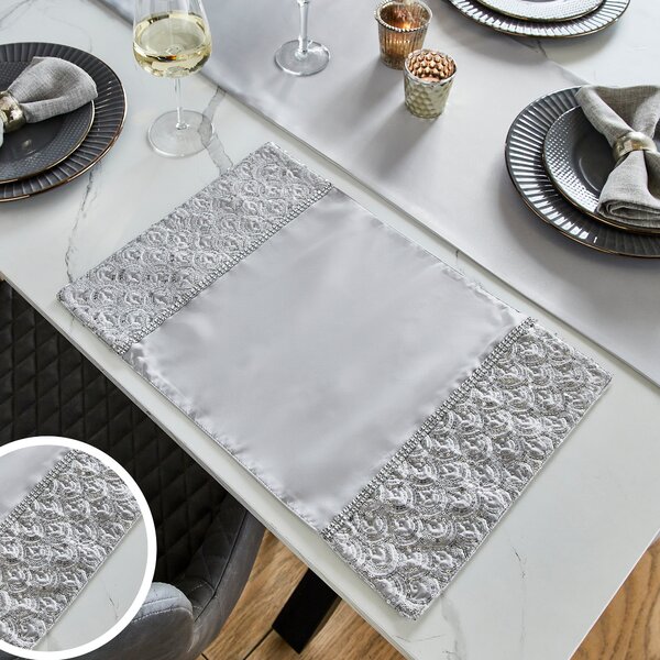 Catherine Lansfield Deco Sequin Four x Placemats Silver