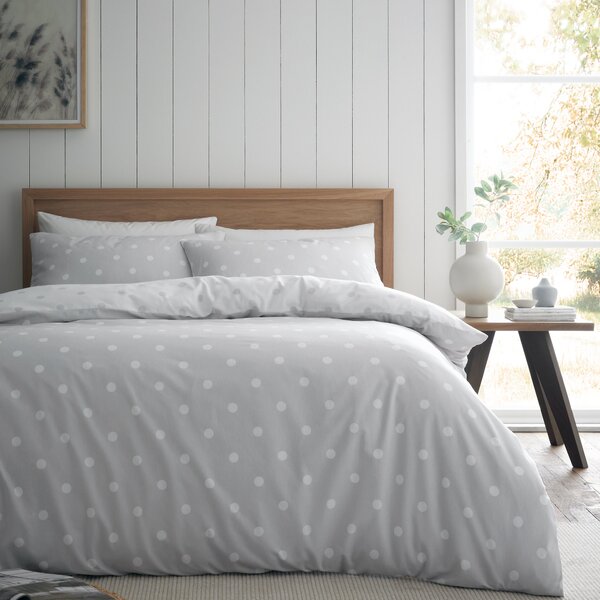 Catherine Lansfield Polka Dot Brushed Duvet Cover Bedding Set Grey