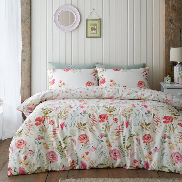 Catherine Lansfield Ella Poppy Duvet Cover Bedding Set Cream