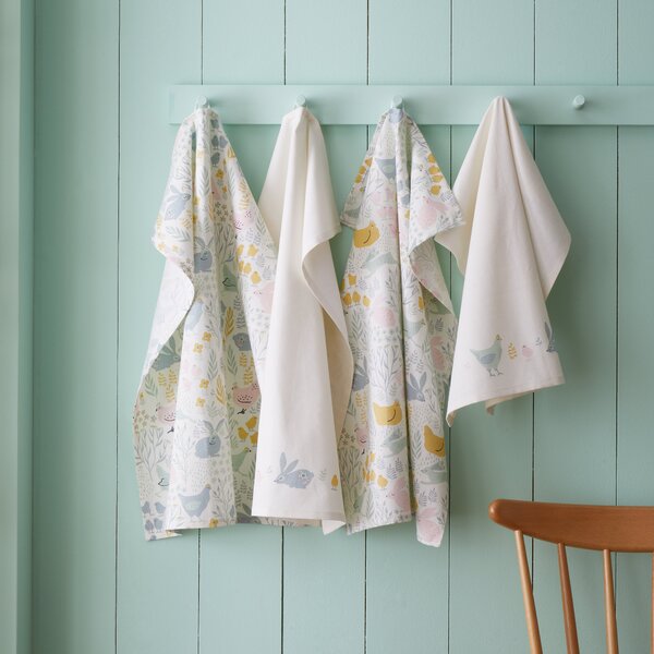 Catherine Lansfield Cottage Friends Four x Tea Towels Natural