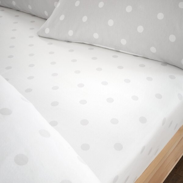 Catherine Lansfield Polka Dot Brushed Bed Linen Fitted Sheet Grey