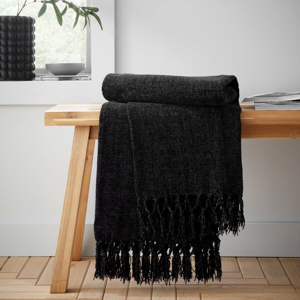 Catherine Lansfield Wilson Plain Chenille 130cm x 170cm Throw Black