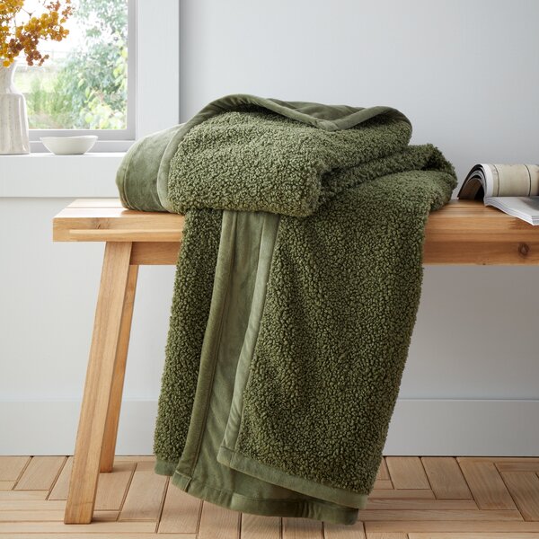 Catherine Lansfield So Soft Velvet Boucle 130cm x 170cm Throw Olive