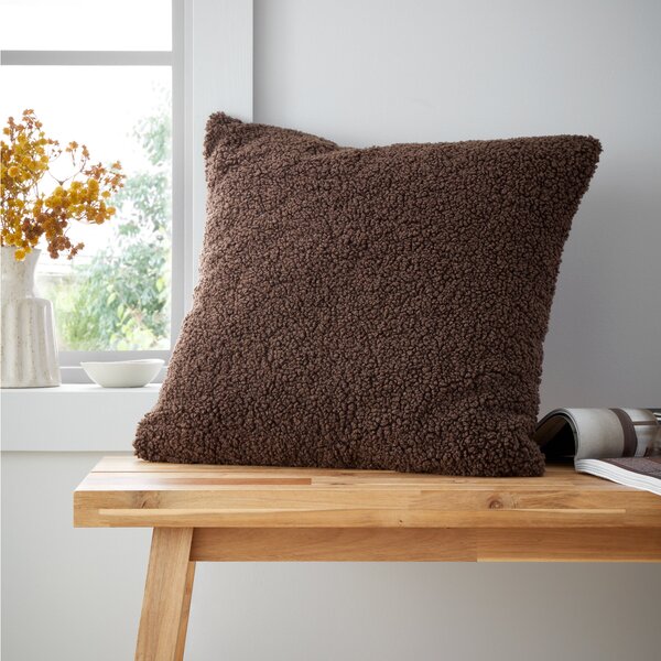 Catherine Lansfield So Soft Velvet Boucle 45cm x 45cm Filled Cushion Chocolate