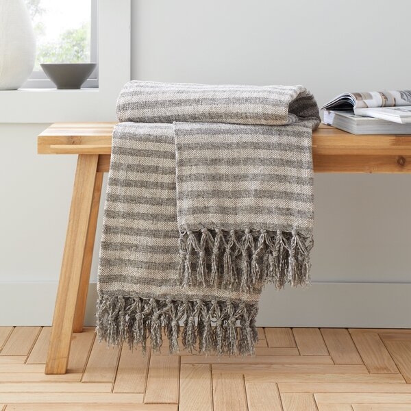 Catherine Lansfield Stripe Chenille Tassel 130cm x 170cm Throw Grey