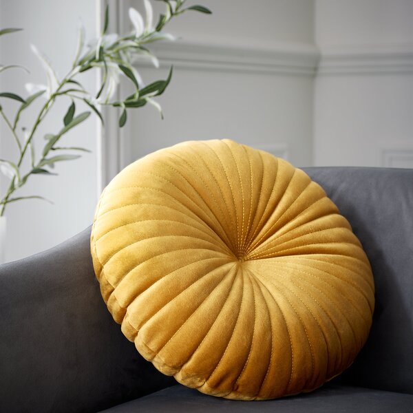 Catherine Lansfield Velvet Round Cushion 40cm Filled Cushion Mustard