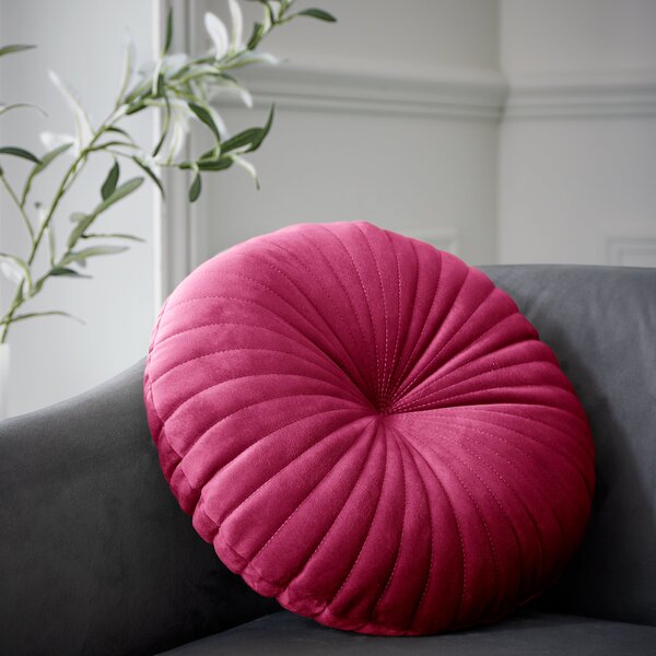 Catherine Lansfield Velvet Round Cushion 40cm Filled Cushion Hot Pink