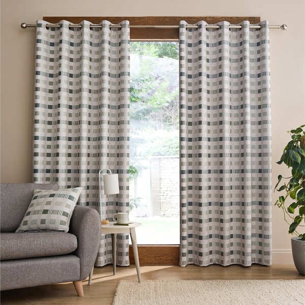 Catherine Lansfield Wilson Check Thermal Ready Made Eyelet Blackout Curtains Green