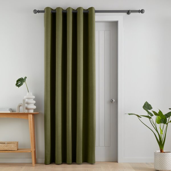 Catherine Lansfield Wilson Velvet Thermal Ready Made Eyelet Door Curtain Green