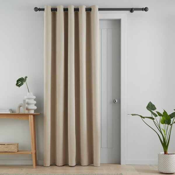 Catherine Lansfield Wilson Velvet Thermal Ready Made Eyelet Door Curtain Natural