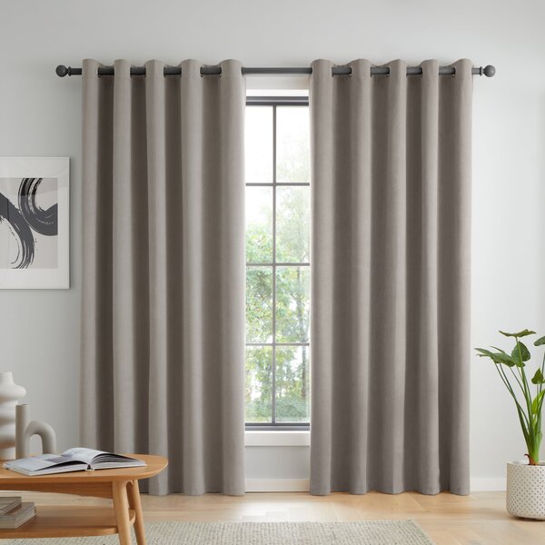 Catherine Lansfield Wilson Velvet Thermal Ready Made Eyelet Blackout Curtains Grey