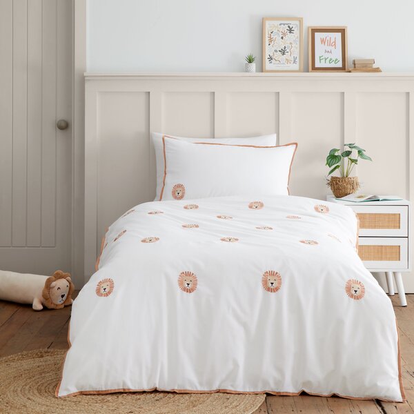 Catherine Lansfield Embroidered Lions Duvet Cover Bedding Set White