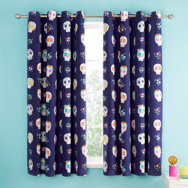 Catherine Lansfield Sugar Skull Fiesta Duel Sided 66'' x 72'' Ready Made Eyelet Curtains Purple