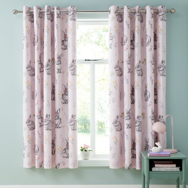 Catherine Lansfield Bunny Tails Ditsy Flower Duel Sided 66'' x 72'' Ready Made Eyelet Curtains Pink White