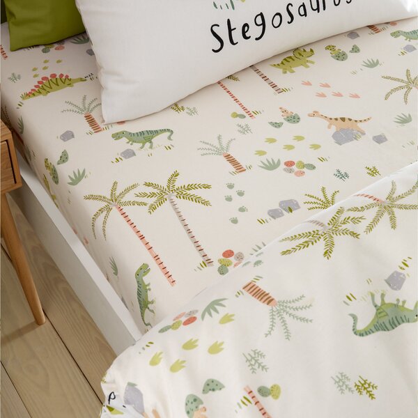 Catherine Lansfield Sleepy Dino Bed Linen Fitted Sheet Green