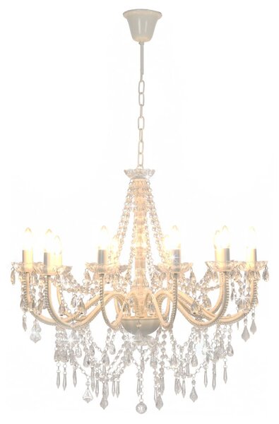 Chandelier with Beads White 12 x E14 Bulbs