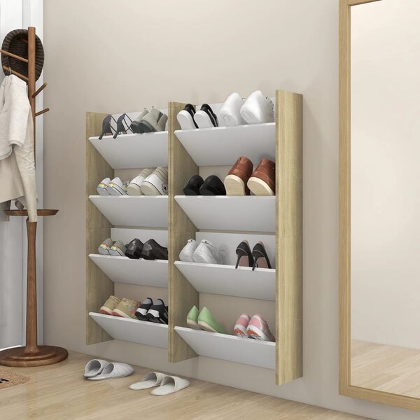 Wall Shoe Cabinets 4 pcs White&Sonoma Oak 60x18x60 cm Engineered Wood