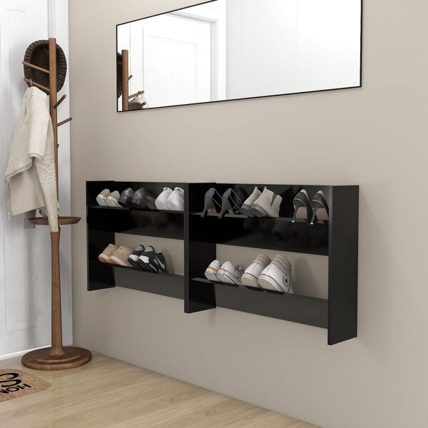 Wall Shoe Cabinets 2 pcs Black 80x18x60 cm Engineered Wood
