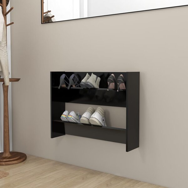 Wall Shoe Cabinet Black 80x18x60 cm Engineered Wood