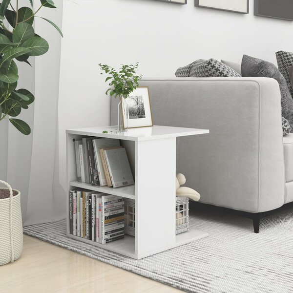 Side Table High Gloss White 45x45x48 cm Engineered Wood