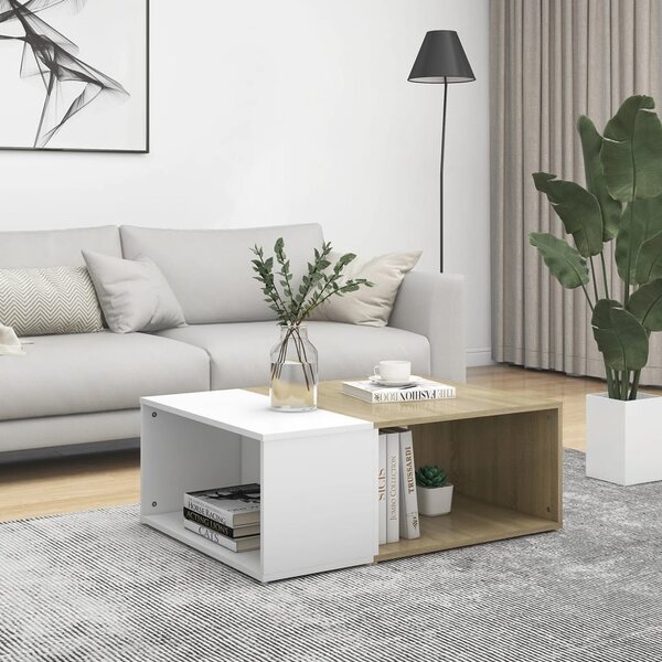 Coffee Table White and Sonoma Oak 90x67x33 cm Engineered Wood