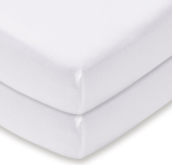 Pack of 2 White 100% Cotton Jersey Cot Bed Fitted Sheets White