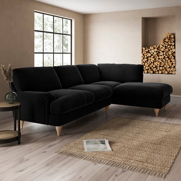 Darwin Corner Chaise Sofa Luxury Velvet Black