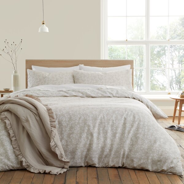 Bianca Shadow Leaves 200 Thread Count Cotton Natural Duvet Cover and Pillowcase Set Natural
