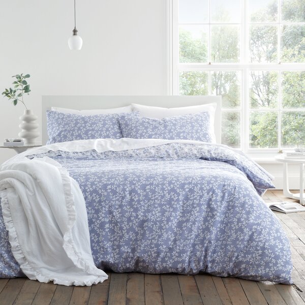 Bianca Shadow Leaves 200 Thread Count Cotton Duvet Cover and Pillowcase Set French Blue