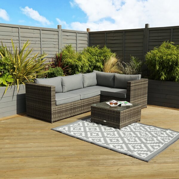 Rattan Grey Corner Sofa and Coffee Table