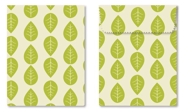 Set of 2 Vegan Wax Wraps and Sandwich Bags Green, White and Beige