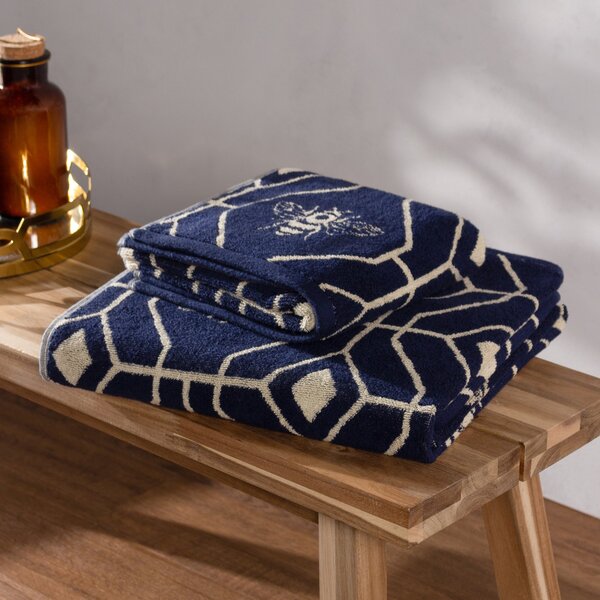 Furn. Deco Bee Bath Towel Navy Blue/White