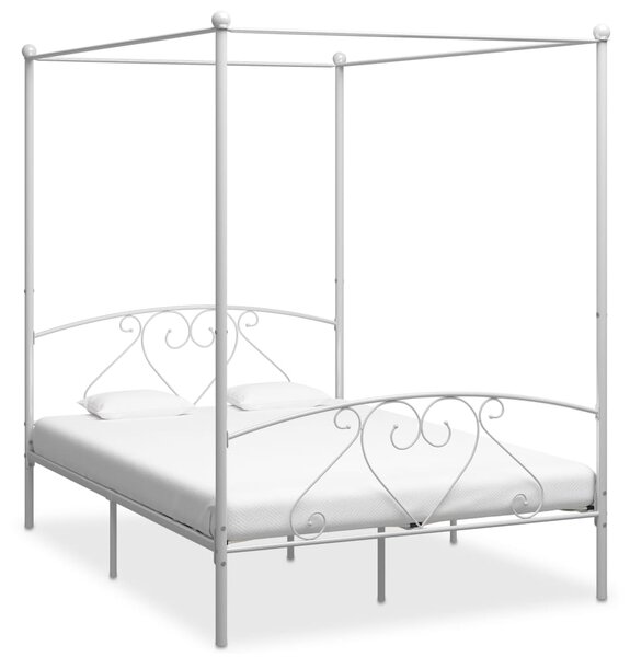 Bed Frame without Mattress with Canopy White 160x200 cm Metal