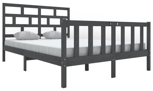 Bed Frame without Mattress Grey Solid Wood Pine King Size