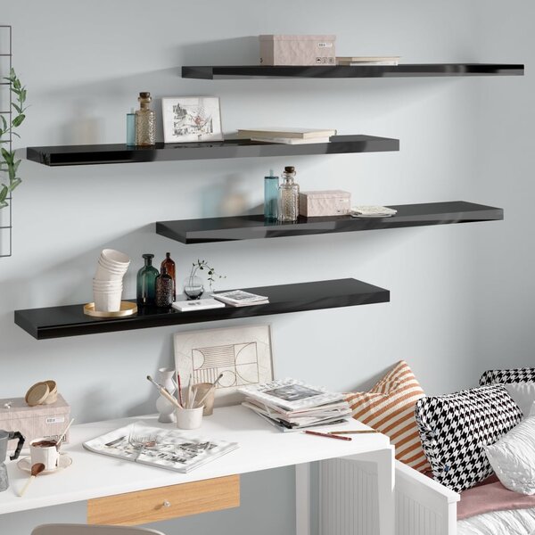 Floating Wall Shelves 4 pcs High Gloss Black 120x23.5x3.8 cm MDF