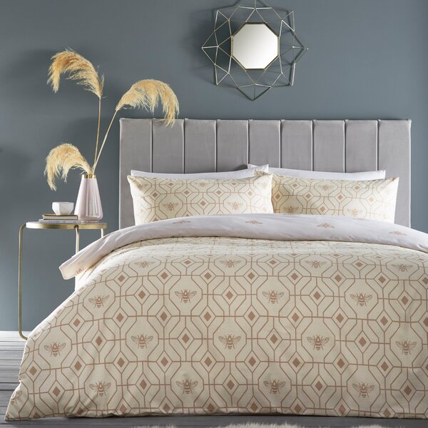 Furn. Bee Deco Champagne Duvet Cover and Pillowcase Set Beige