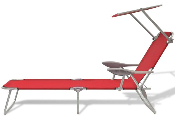 Sun Lounger with Canopy Steel Red