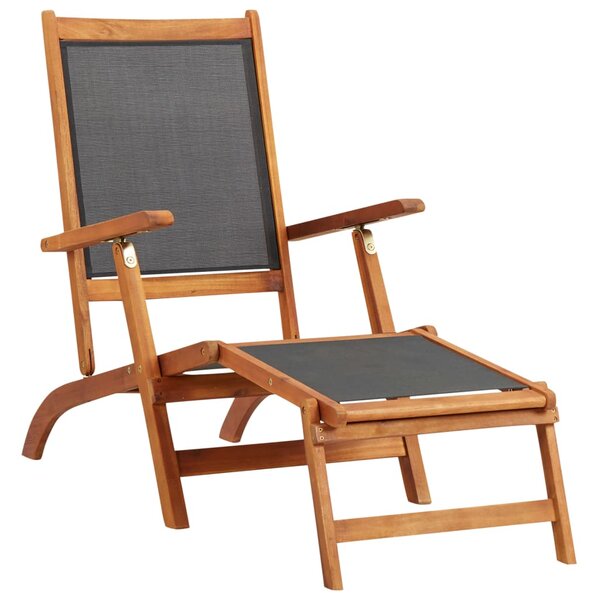 Outdoor Deck Chair Solid Acacia Wood and Textilene