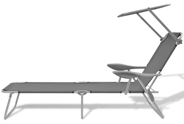 Sun Lounger with Canopy Steel Grey