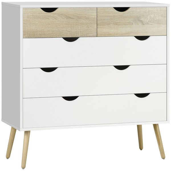 HOMCOM Dresser Drawers: 5-Tier Chest for Bedroom & Living Room Organisation, Modern Side Cabinet