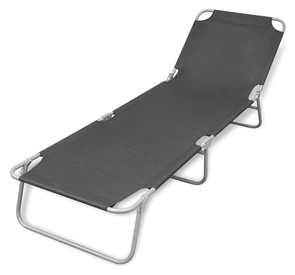 Folding Sun Lounger Powder-coated Steel Black