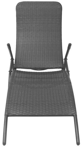 Folding Sun Lounger Poly Rattan Black