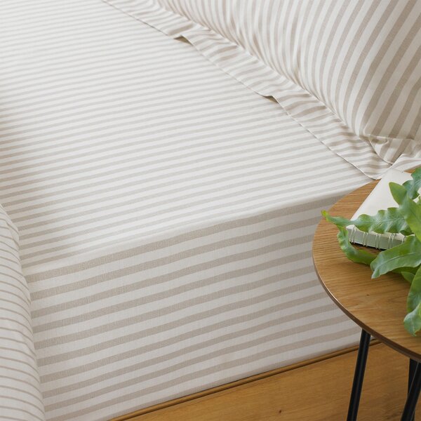 The Linen Yard Hebden Natural Stripe 100% Cotton Fitted Sheet Cream