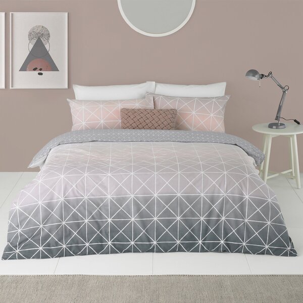 Furn. Spectrum Blush Ombre Reversible Duvet Cover and Pillowcase Set Blush, Grey and White