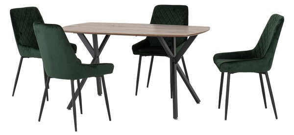 Athens Rectangular Oak Effect Dining Table with 4 Avery Green Dining Chairs Emerald Green