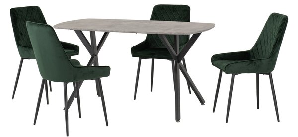 Athens Rectangular Dining Table with 4 Avery Chairs, Concrete Effect Green
