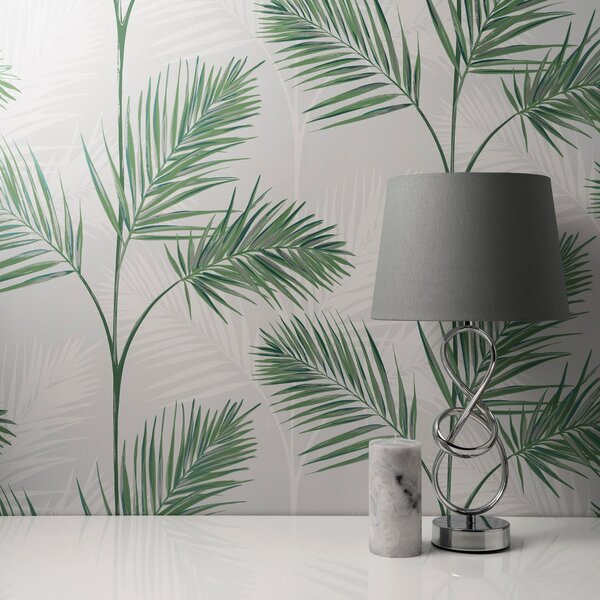 South Beach Stone Wallpaper Green, Grey and White