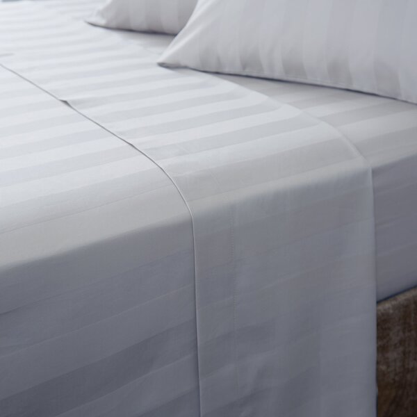 Hotel Egyptian Cotton 230 Thread Count White Stripe Flat Sheet Silver