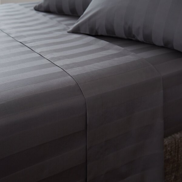Hotel Egyptian Cotton 230 Thread Count White Stripe Flat Sheet Charcoal