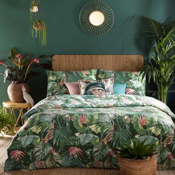 Furn. Amazonia Jade Floral Reversible Duvet Cover and Pillowcase Set green